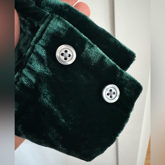 Talbots Green Velvet button down blouse size Large Petite - Picture 6 of 6